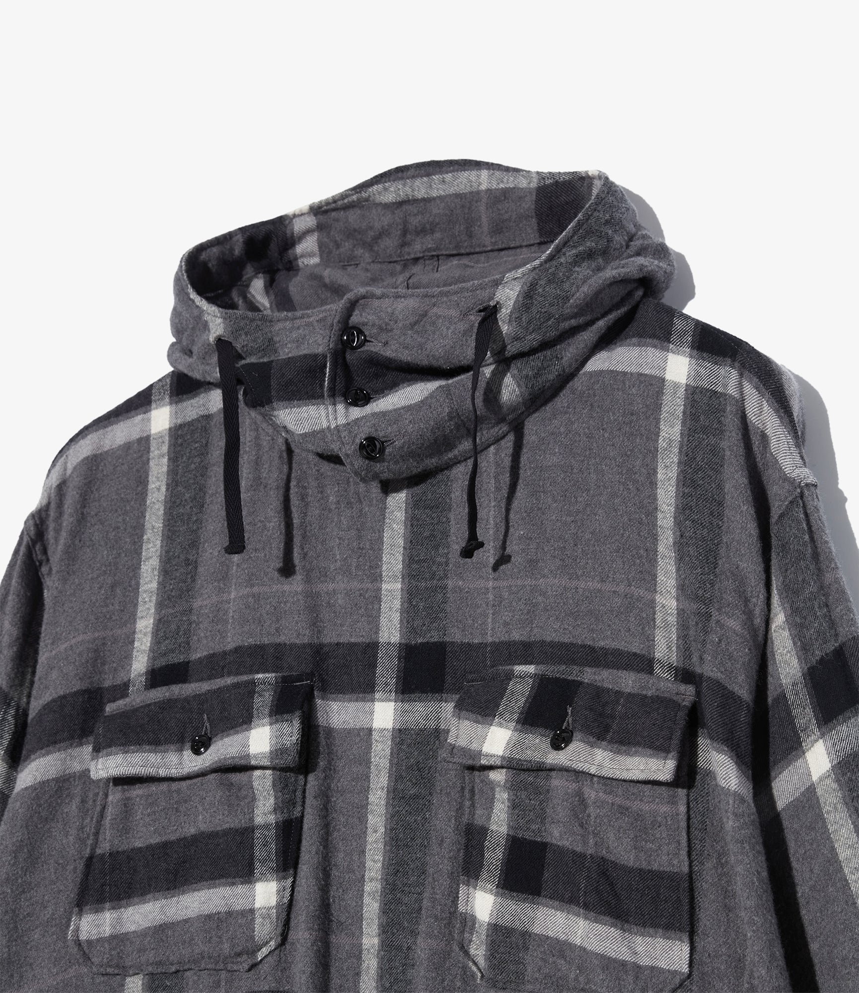 Cagoule Shirt - Grey/Black Cotton Brushed Big Plaid - Image 3