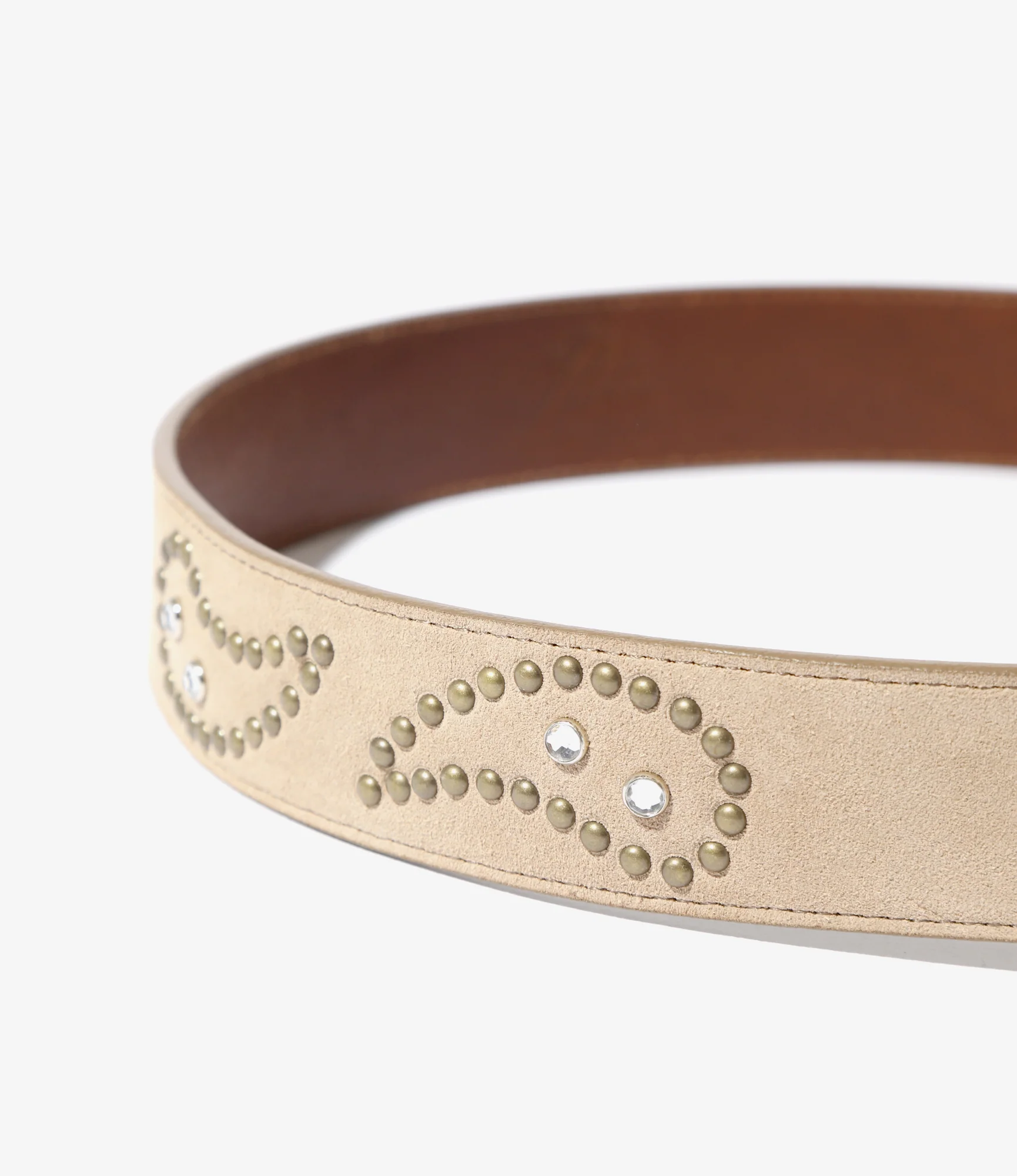 Paisley Studs Belt - Taupe - Suede Leather - Image 3